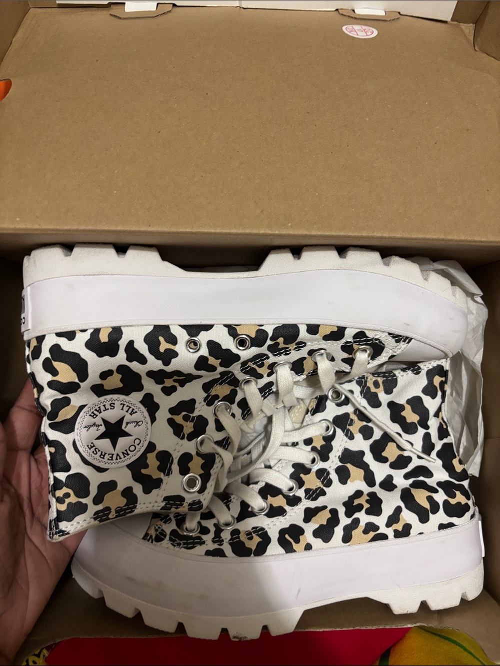 Converse Kids Leopard Print Platform Chuck Taylor Sneakers - White/Tan/Black